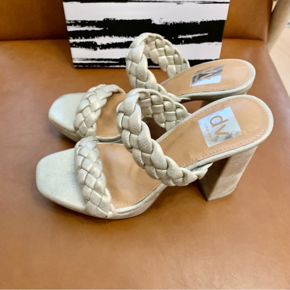 Gold Presley Braided Block Heel Sandals Slides - Picture 7 of 15